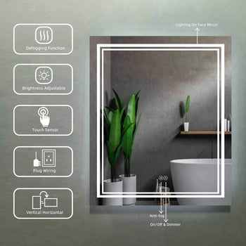Victoria Rectangular Frameless Anti-Fog Wall Bathroom LED Vanity Mirror in Silver